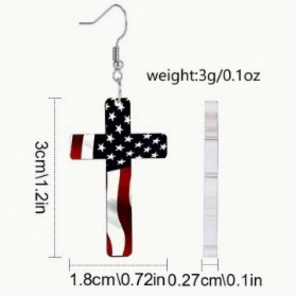 Acrylic Star Flag Drop Earrings Cross Shape Dangling Style Patriotic Fashion - Picture 2 of 3